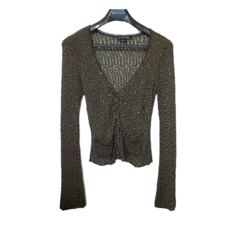 Ann Ferriday Green Sequin Mesh Lace Cardigan One Size Y2K Fairy Grunge Mermaid